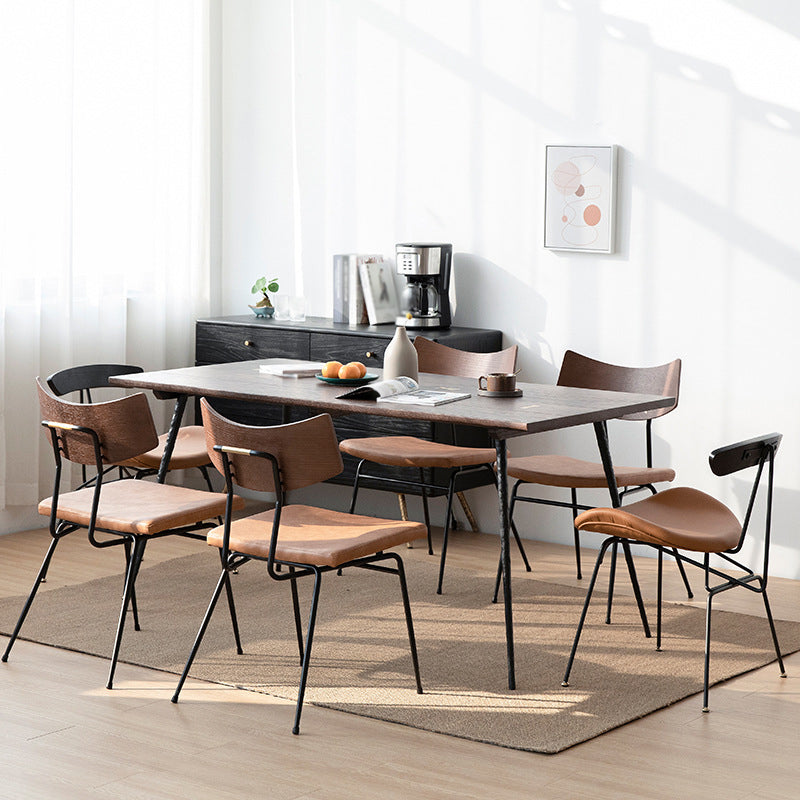 Mesa de comedor de lujo tradicional, mesa rectangular de madera de 4 patas con base de metal