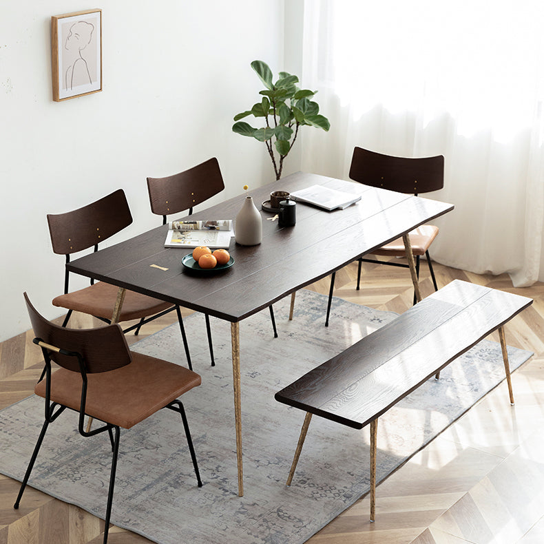 Mesa de comedor de lujo tradicional, mesa rectangular de madera de 4 patas con base de metal