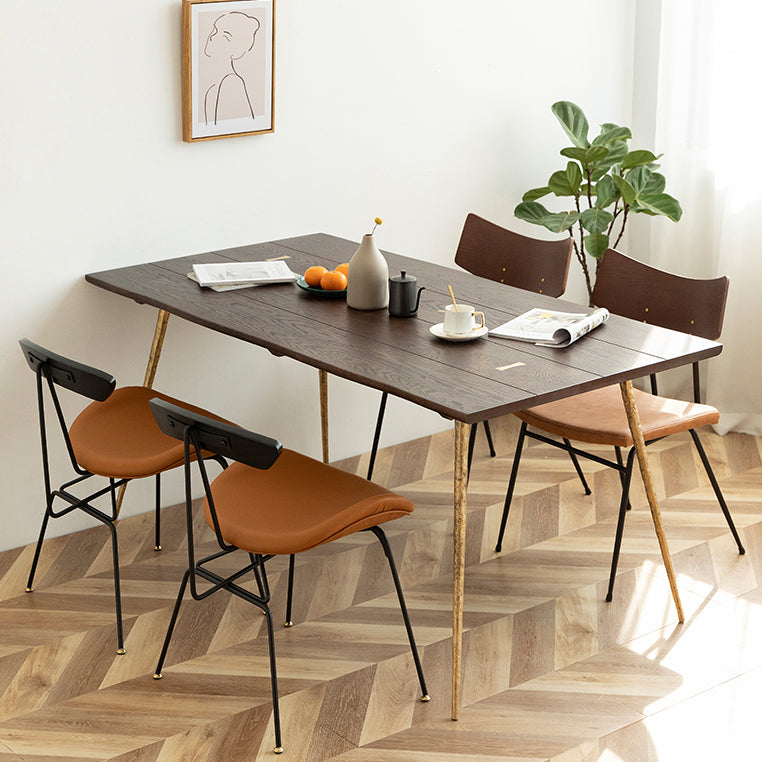 Mesa de comedor de lujo tradicional, mesa rectangular de madera de 4 patas con base de metal