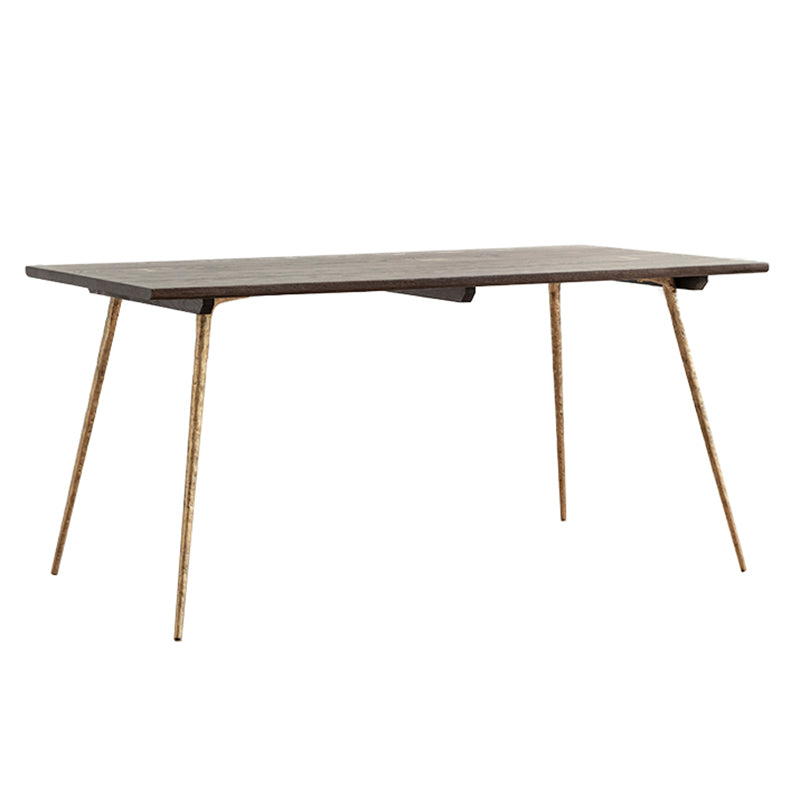 Mesa de comedor de lujo tradicional, mesa rectangular de madera de 4 patas con base de metal