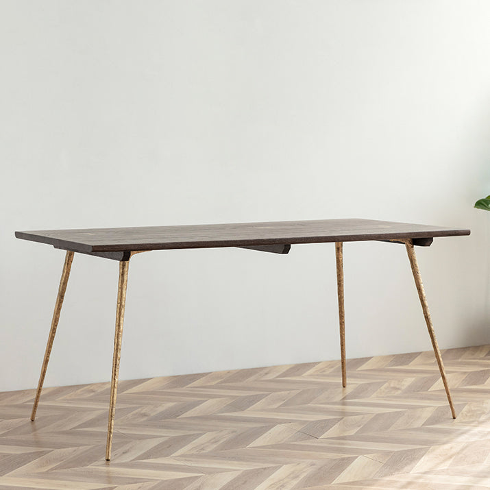 Mesa de comedor de lujo tradicional, mesa rectangular de madera de 4 patas con base de metal
