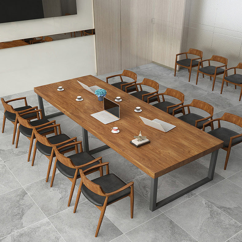 Pine Wood Top Dining Table Industrial Dining Table with Sled Base