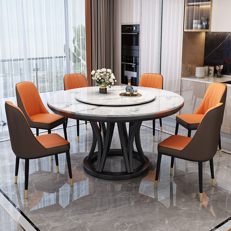 Modern Stone Round Folding Table Solid Wood Pedestal Casual Dining Table