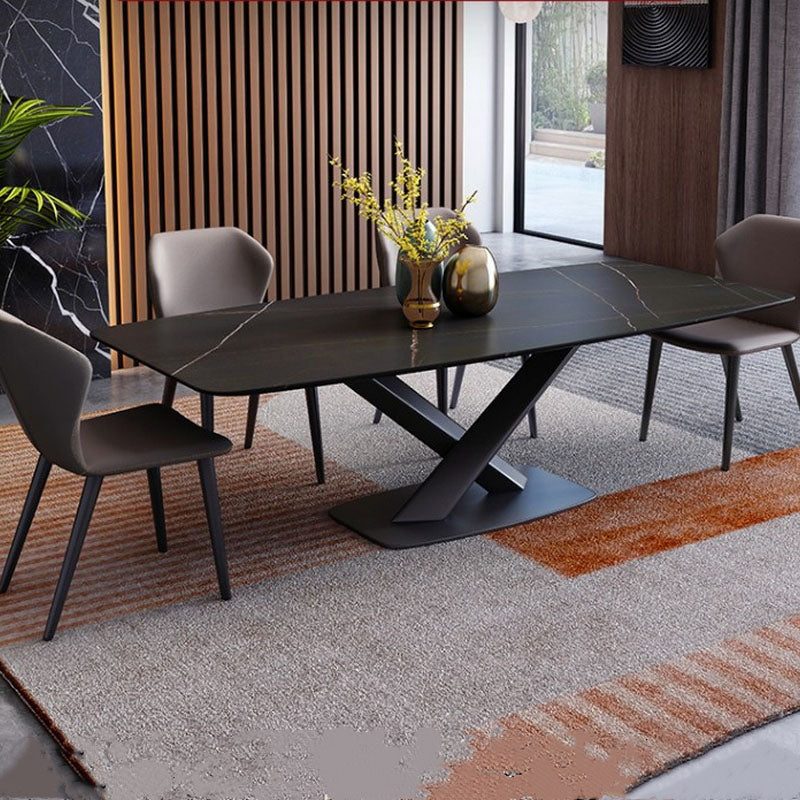 Sintered Stone Table for Restaurant Industrial Rectangle Dining Table Metal Pedestal
