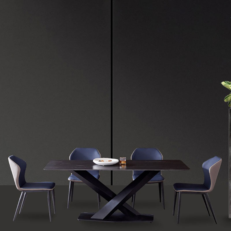 Sintered Stone Table for Restaurant Industrial Rectangle Dining Table Metal Pedestal