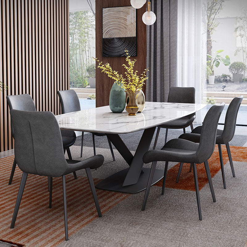 Sintered Stone Table for Restaurant Industrial Rectangle Dining Table Metal Pedestal