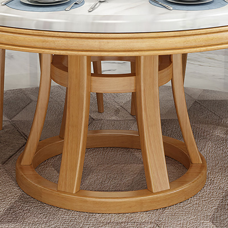 Stone and Solid Wood Dining Table with Pedestal Base Modern Dining Site Table