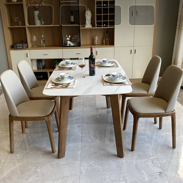 Mesa de comedor rectangular moderna, patas de madera maciza, mesa de cocina y comedor