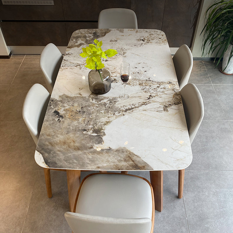 Mesa de comedor rectangular moderna, patas de madera maciza, mesa de cocina y comedor