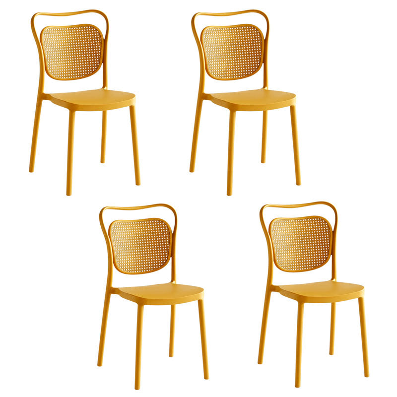 Sillas sin brazos de comedor de plástico de diseño escandinavo para el hogar, silla lateral con respaldo abierto