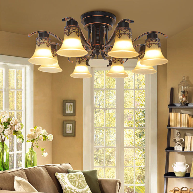 Decorative Bell Flush Lightture Glass Flush Mount Lights en noir pour le salon