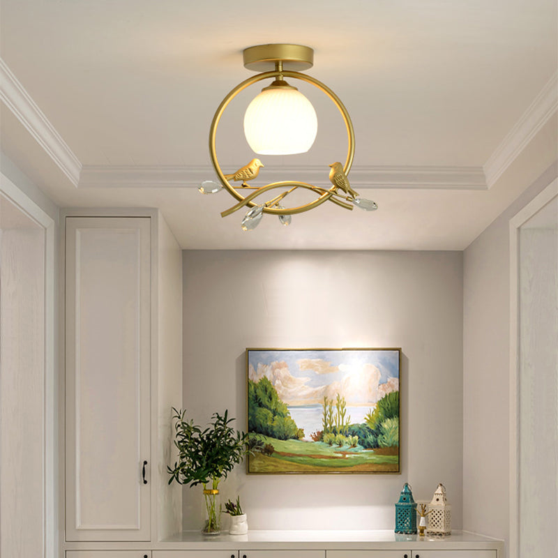 Sphère contemporaine luminaire luminaire 1 les lampes de montage à chasse d'eau légère avec oiseaux