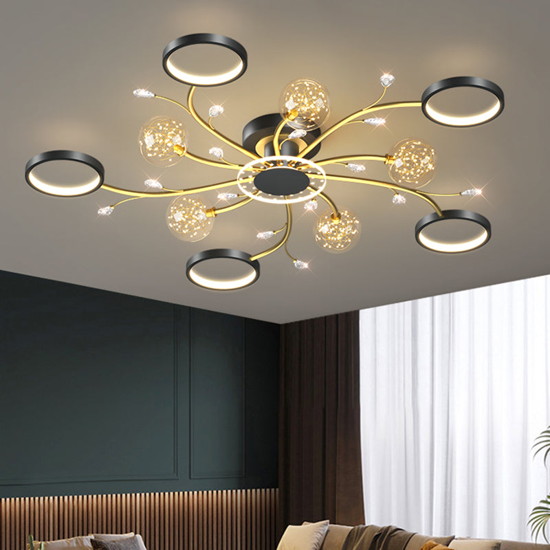 Aménagement moderne monté sur le plafond simple LED Black Semi Flush Light
