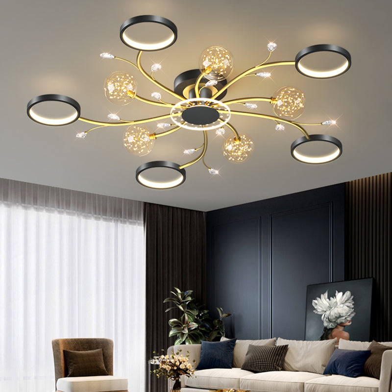 Aménagement moderne monté sur le plafond simple LED Black Semi Flush Light