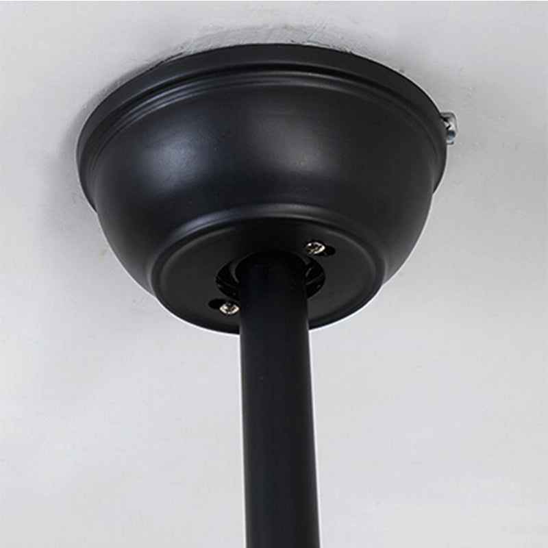 3 Lights Wheel Ceiling Fan Industrial Retro Metal Semi Flush in Black with 5 Blades