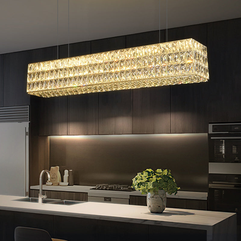 Lámpara colgante de restaurantes rectángulos modernos de acero inoxidable de acero de acero inoxidable con sombra de cristal