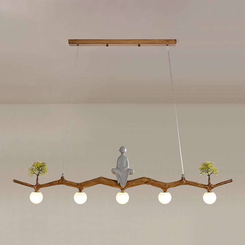 Brown Resin Island Lights Modern Restaurant Multi-Head Restaurant Lamphing con sombra de vidrio de globo