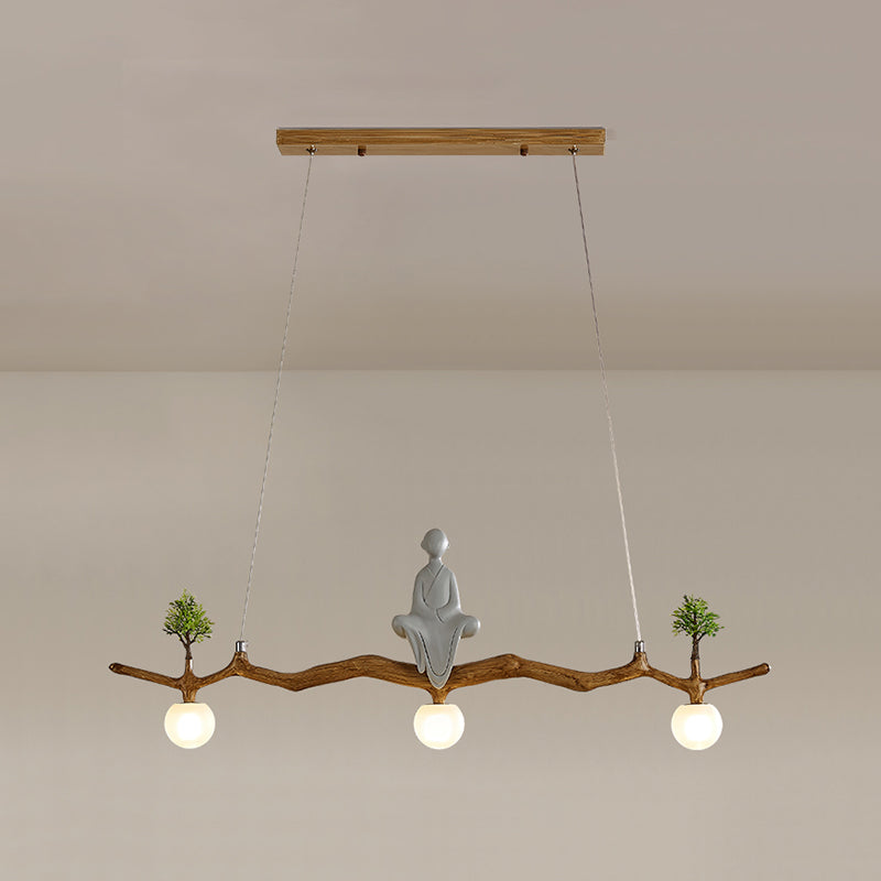 Brown Resin Island Lights Modern Restaurant Multi-Head Restaurant Lamphing con sombra de vidrio de globo