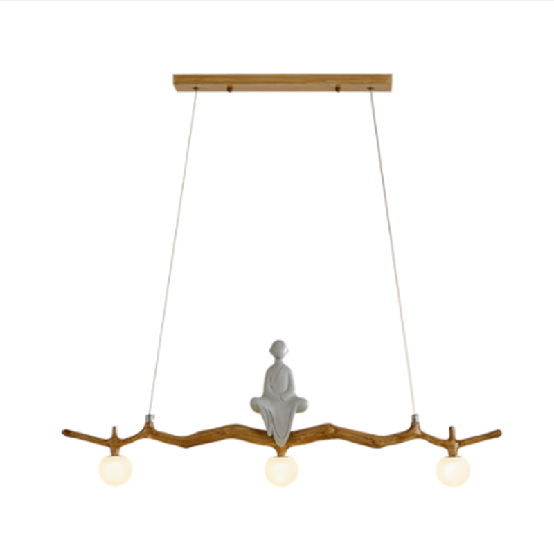 Brown Resin Island Lights Modern Restaurant Multi-Head Restaurant Lamphing con sombra de vidrio de globo