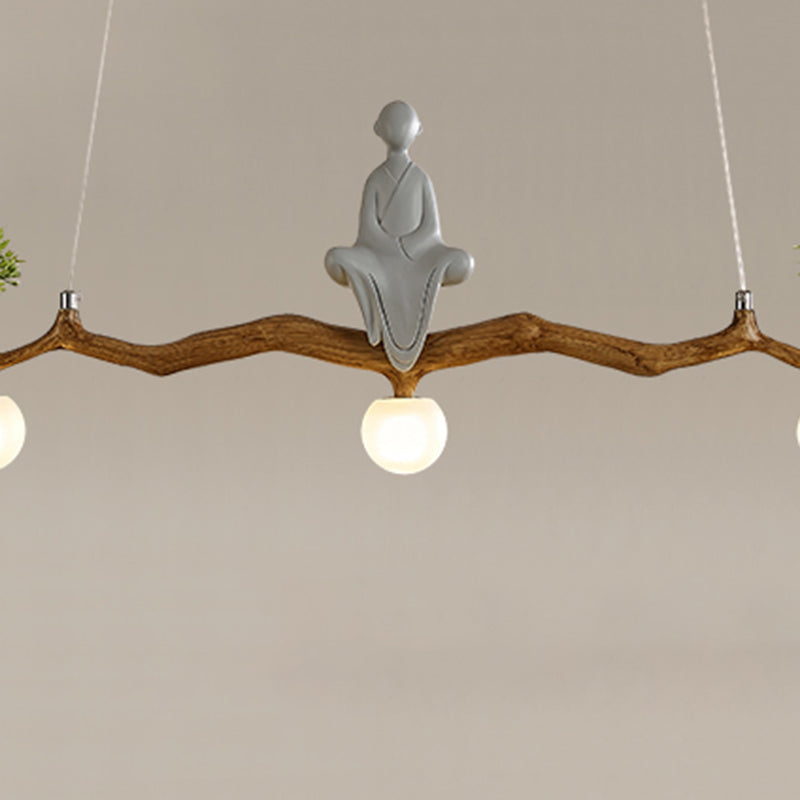 Brown Resin Island Lights Modern Restaurant Multi-Head Restaurant Lamphing con sombra de vidrio de globo