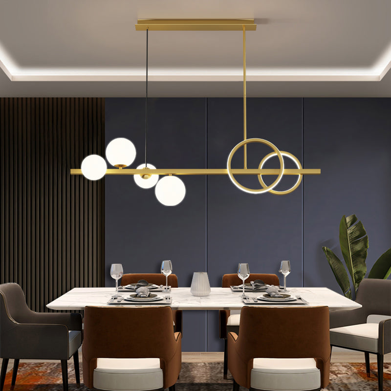 Luces colgantes de restaurantes de múltiples cabezas de geometría moderna de geometría con sombra de vidrio blanco