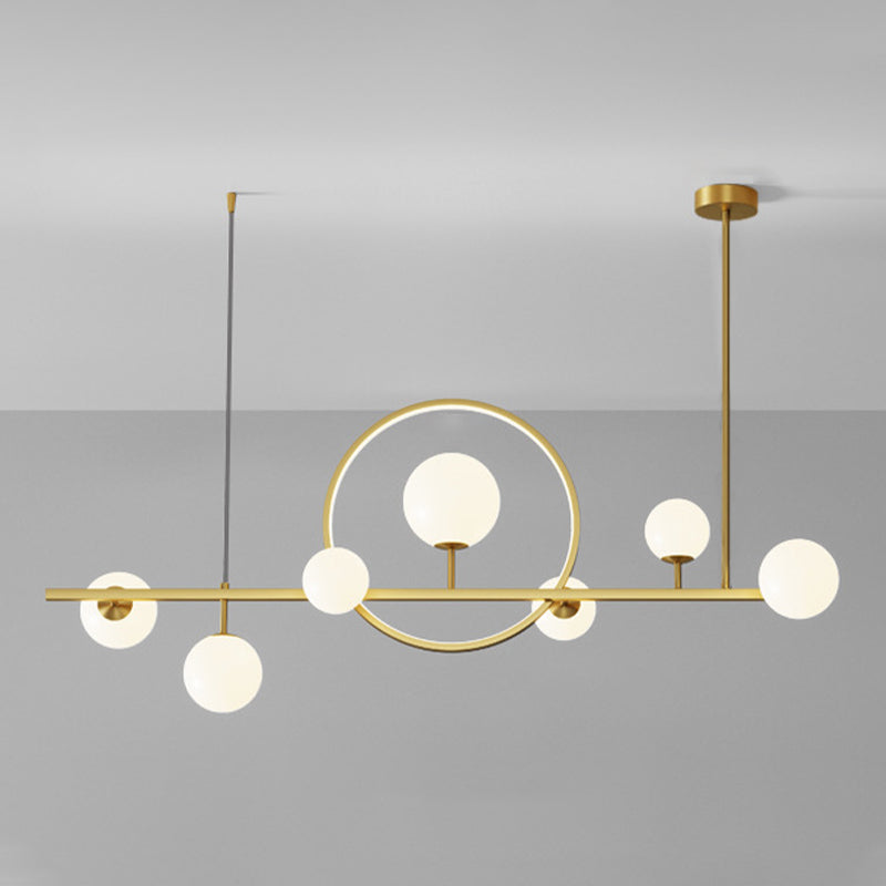 Luces colgantes de restaurantes de múltiples cabezas de geometría moderna de geometría con sombra de vidrio blanco