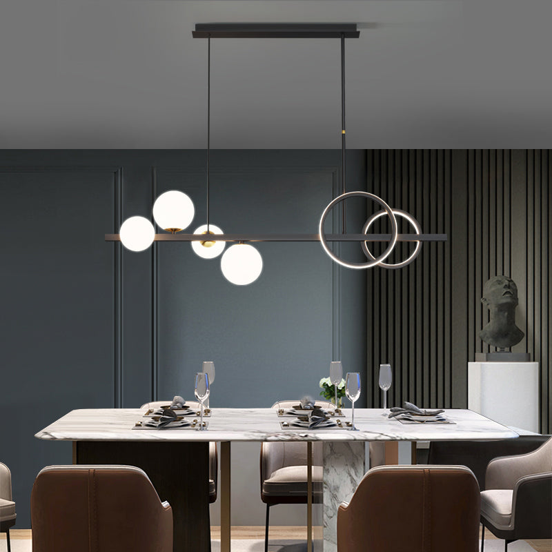 Luces colgantes de restaurantes de múltiples cabezas de geometría moderna de geometría con sombra de vidrio blanco