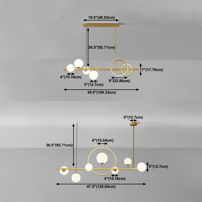 Luces colgantes de restaurantes de múltiples cabezas de geometría moderna de geometría con sombra de vidrio blanco