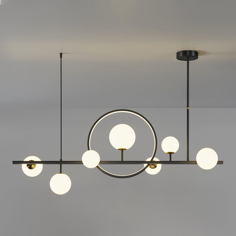 Luces colgantes de restaurantes de múltiples cabezas de geometría moderna de geometría con sombra de vidrio blanco