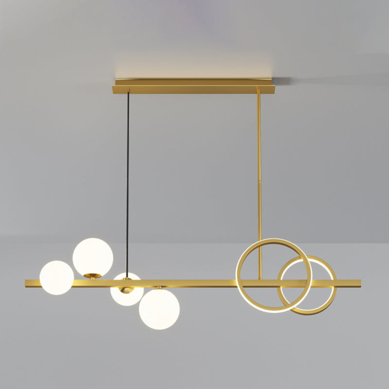 Luces colgantes de restaurantes de múltiples cabezas de geometría moderna de geometría con sombra de vidrio blanco