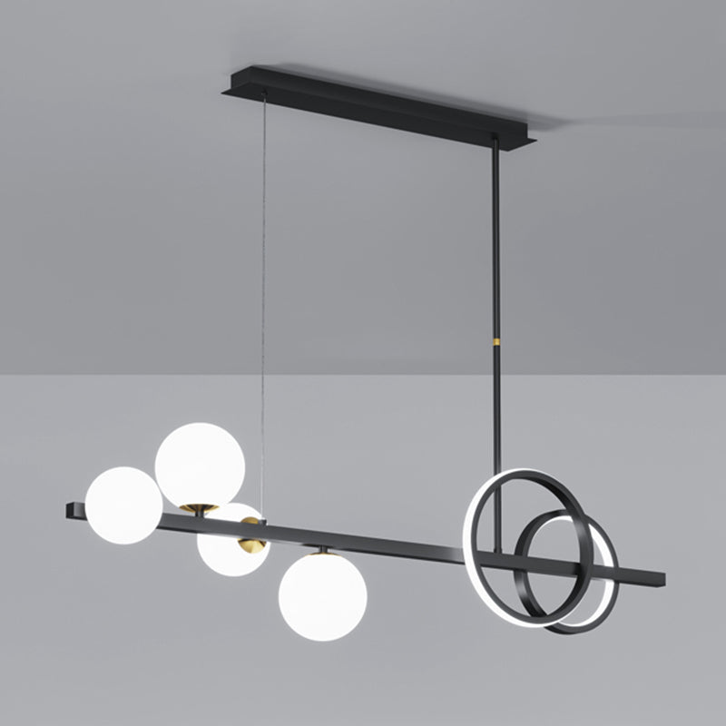 Luces colgantes de restaurantes de múltiples cabezas de geometría moderna de geometría con sombra de vidrio blanco