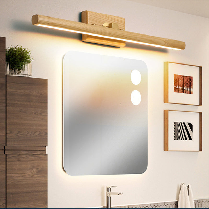 Wood Linear Wall Sconce Modern 1 Light Mirror Wall Mount Light Fixture