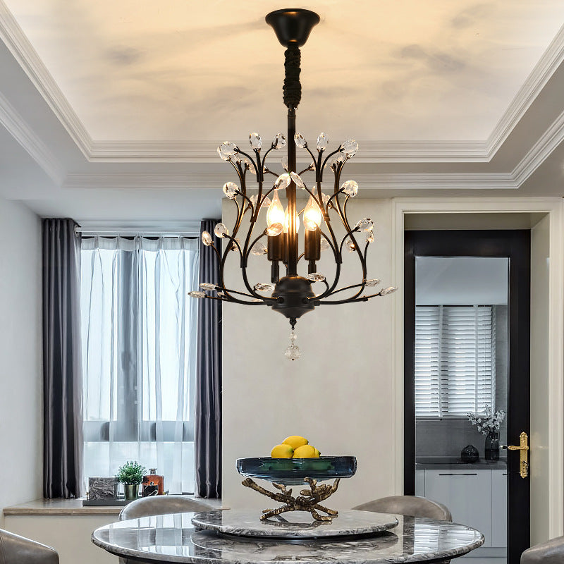French Retro Pendant Light Fixture 3 Light Metal Crystal Chandelier for Bedroom