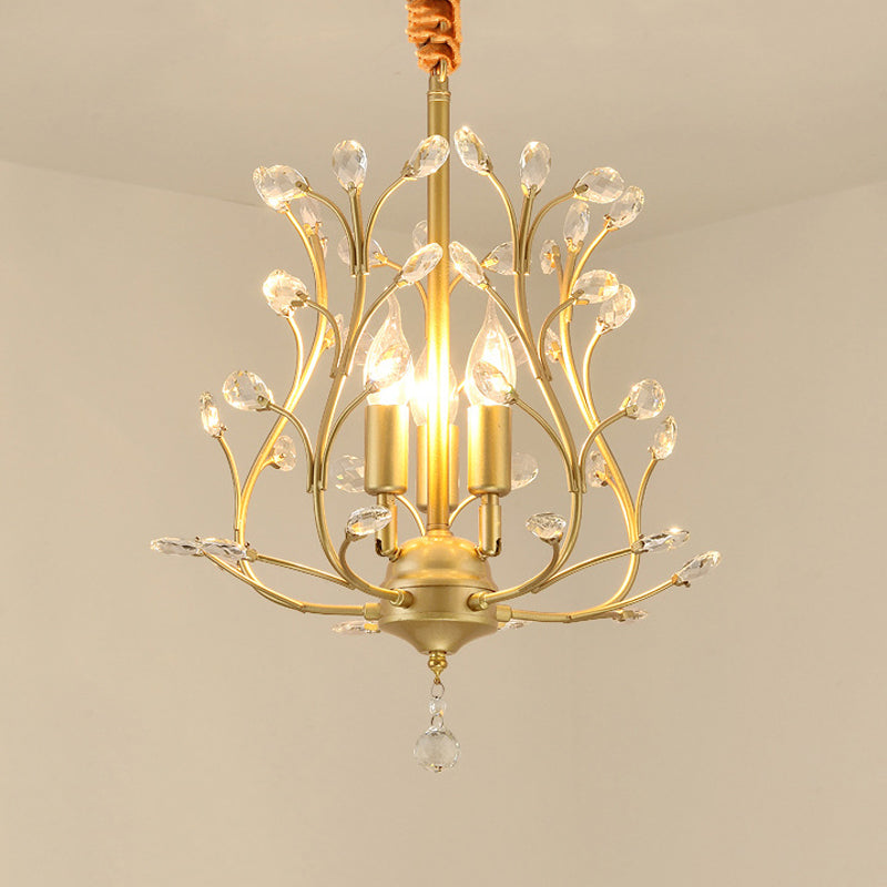 French Retro Pendant Light Fixture 3 Light Metal Crystal Chandelier for Bedroom