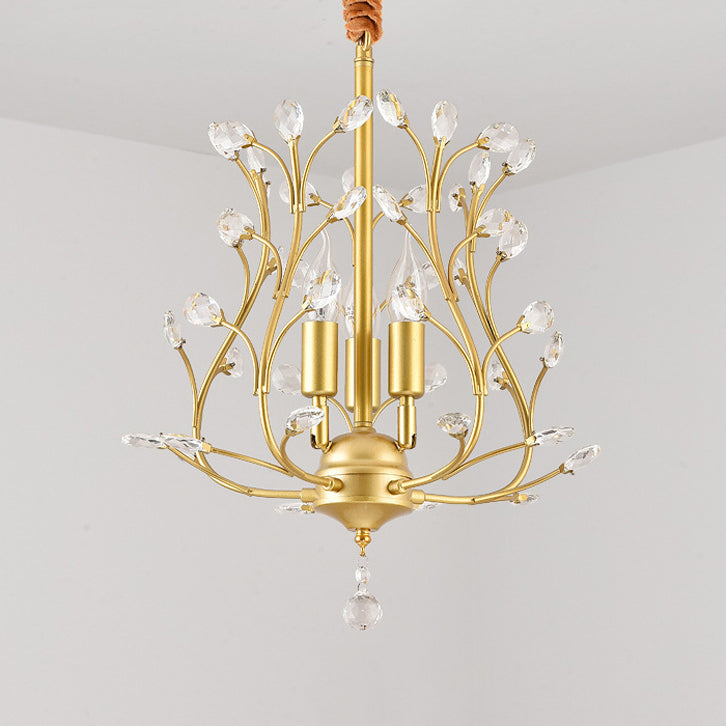 French Retro Pendant Light Fixture 3 Light Metal Crystal Chandelier for Bedroom