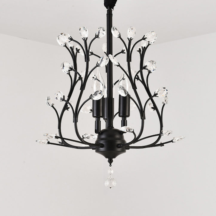 French Retro Pendant Light Fixture 3 Light Metal Crystal Chandelier for Bedroom