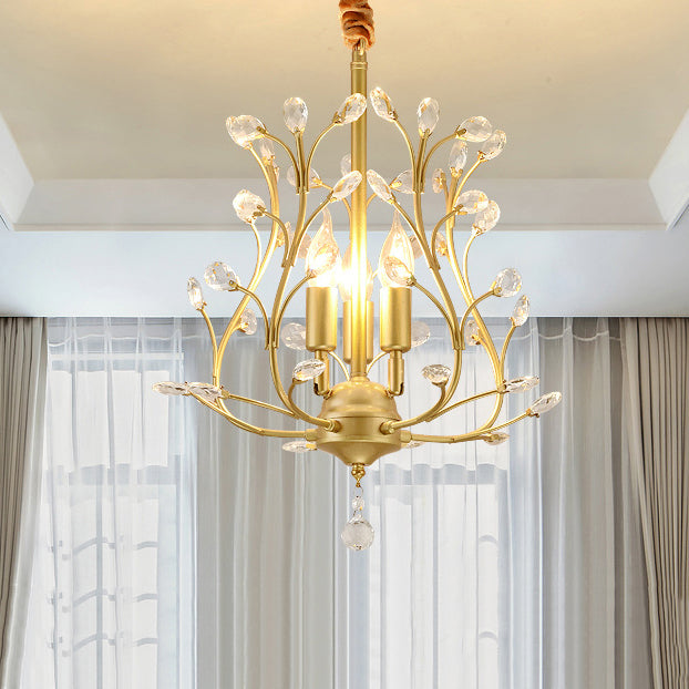 French Retro Pendant Light Fixture 3 Light Metal Crystal Chandelier for Bedroom