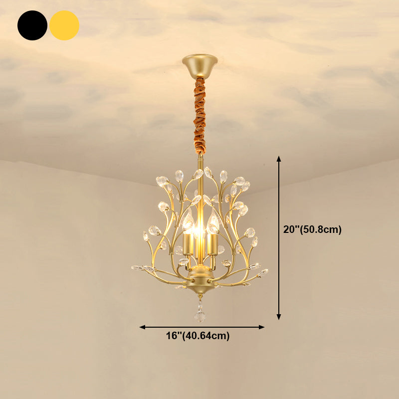 French Retro Pendant Light Fixture 3 Light Metal Crystal Chandelier for Bedroom