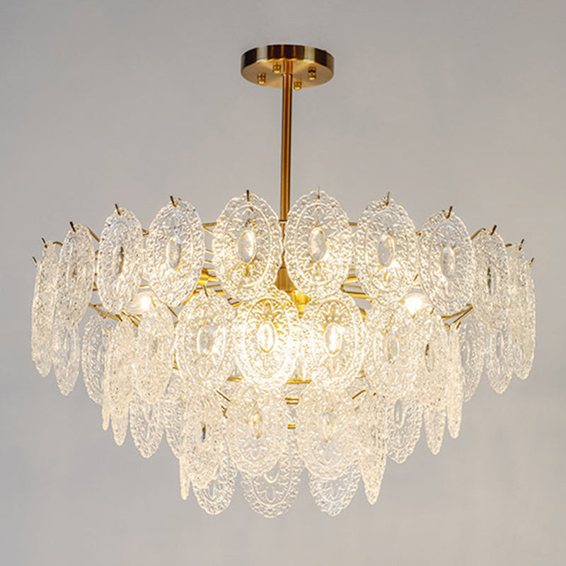 Lustre de style américain lustre luminaire en verre en métal ovale en or