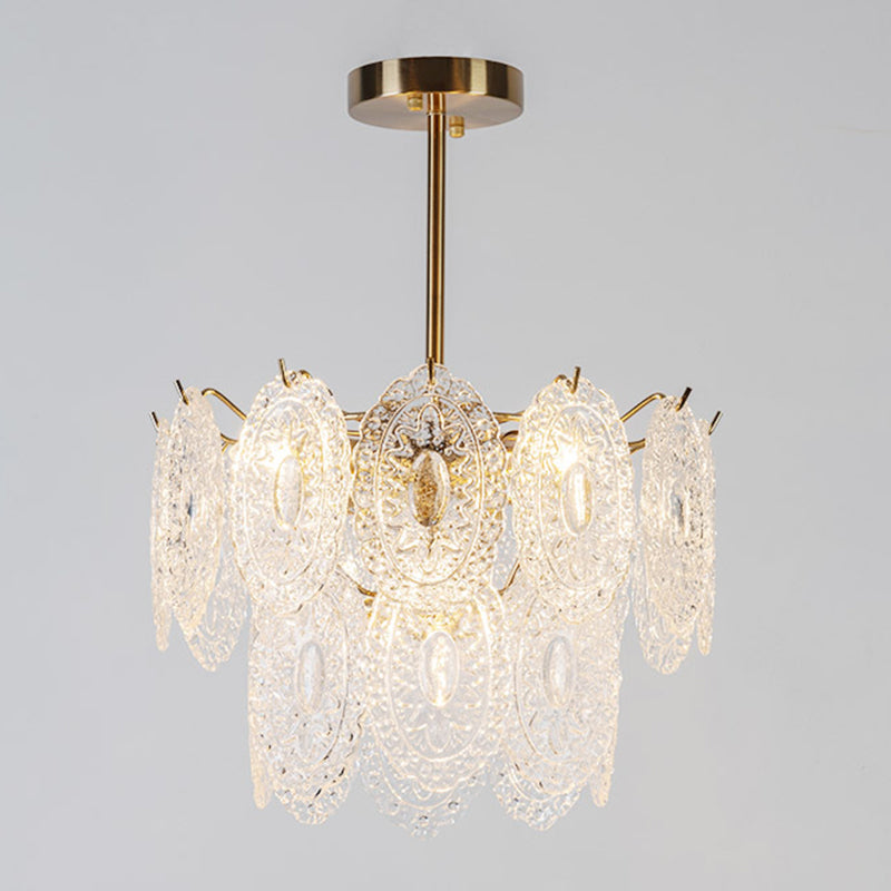 Lustre de style américain lustre luminaire en verre en métal ovale en or