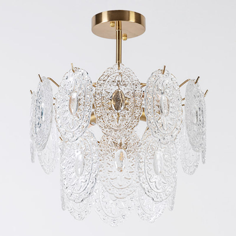 Lustre de style américain lustre luminaire en verre en métal ovale en or