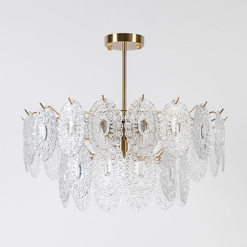 American Style Chandelier Light Fixture Oval Metal Glass Chandelier in Gold