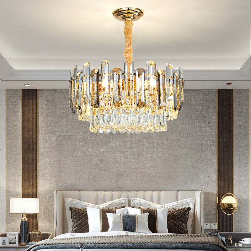 Round Shade Chandelier Lighting Modern Crystal Pendant Light in Clear for Dining Room