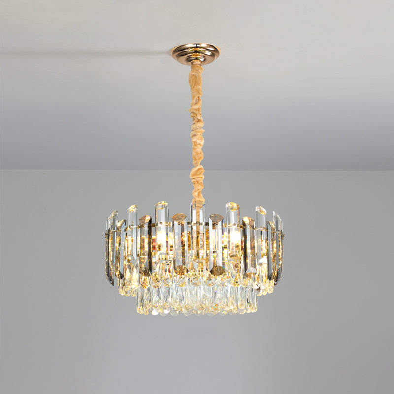 Round Shade Chandelier Lighting Modern Crystal Pendant Light in Clear for Dining Room