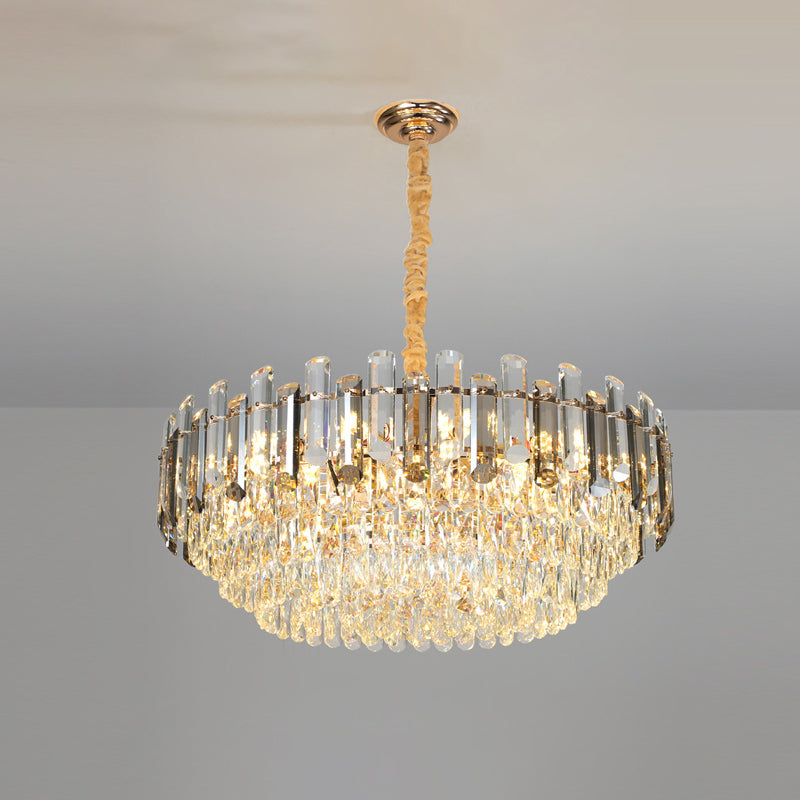 Round Shade Chandelier Lighting Modern Crystal Pendant Light in Clear for Dining Room