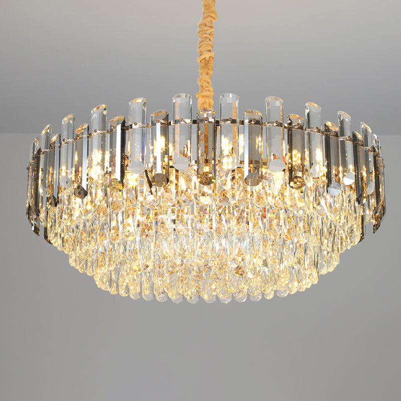 Round Shade Chandelier Lighting Modern Crystal Pendant Light in Clear for Dining Room