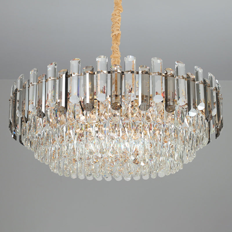 Round Shade Chandelier Lighting Modern Crystal Pendant Light in Clear for Dining Room