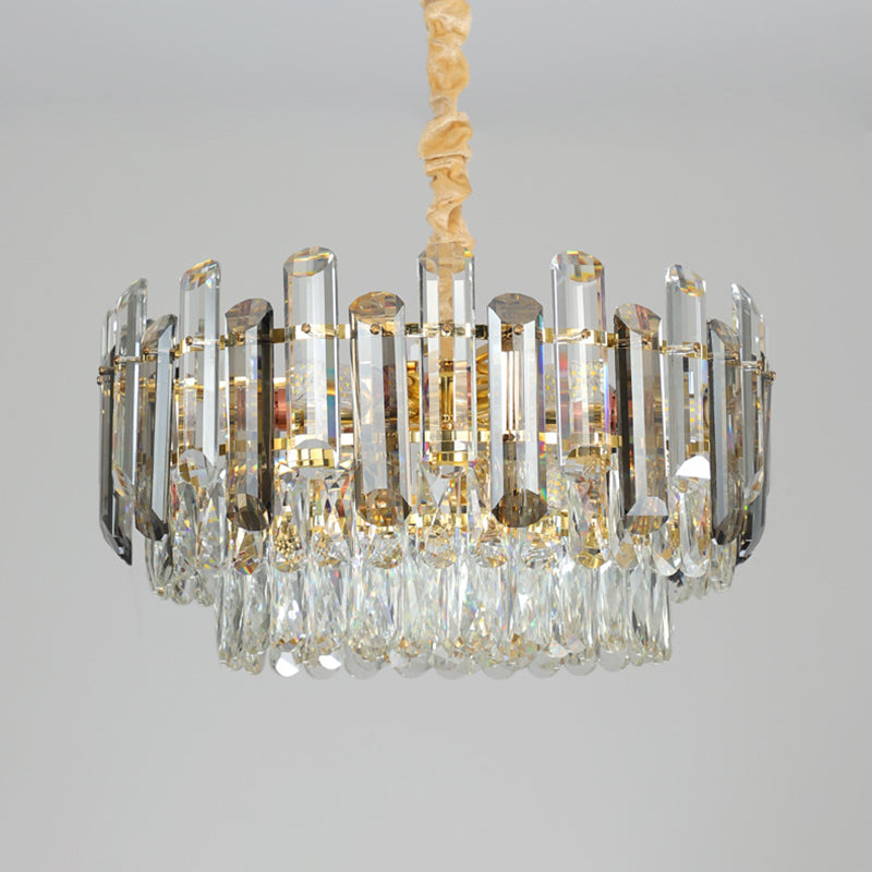 Round Shade Chandelier Lighting Modern Crystal Pendant Light in Clear for Dining Room