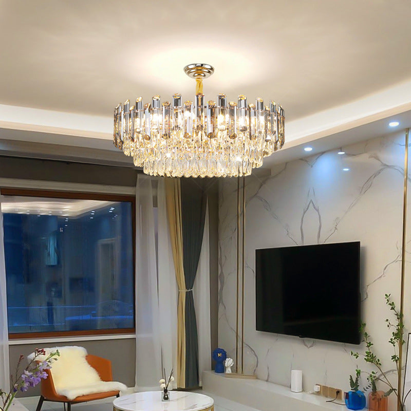 Round Shade Chandelier Lighting Modern Crystal Pendant Light in Clear for Dining Room