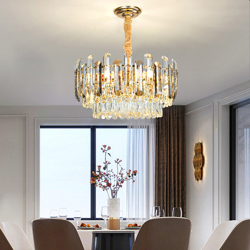 Round Shade Chandelier Lighting Modern Crystal Pendant Light in Clear for Dining Room